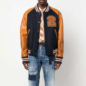 100% Custom Logo Coated Leather <b>Long</b> Sleeve Letterman Varsity <b>Jackets</b> Wool Stand Collar Spring High Street Waterproof Windproof - Product Image 1