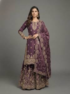 Costume trois pièces en soie GMY prêt-à-porter pour femmes, pour les fêtes, avec un dupatta lourd - Product Image 3