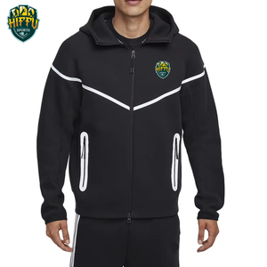New Arrival Custom Brand Solid 100% Cotton <b>Reflective</b> Hooded Men Tracksuit 2-Piece Set Breathable Quick Dry Fleece Winter - Product Image 2