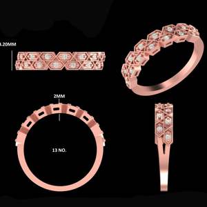 Elegante Anillo Vintage con Racimo de Diamantes en Oro Rosa de 14K/18K con Engaste de Garra para Boda, Aniversario, Compromiso o Regalo - Product Image 2