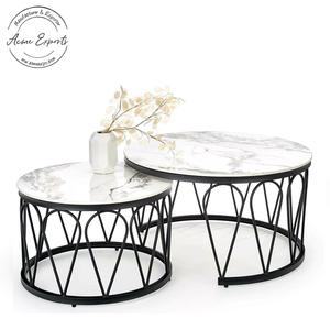 Juego de Mesa de Centro Moderno de Metal Negro con Tapa de Mármol, Diseño Elegante Encajable, Base Resistente, Centro de Mesa Estilizado para Decoración de Sala de Estar - Product Image 1