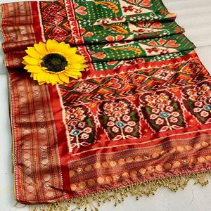 Sari en soie Bandhej pour femmes, entièrement fait à la main, original avec bordure Lagdi Pata Supar, travail à la main, tissage Zari, pallu Paithani, fabriqué en Inde - Product Image 1