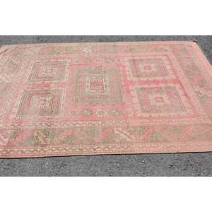 Vintage <b>Turkish</b> <b>Rug</b> 5.5 X 8.5ft Handmade Pink Green Wool Tabriz Style Patchwork Rectangular Hallway Design Latex for Teen Living - Product Image 3