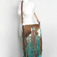Sac à bandoulière pour femmes en cuir usiné de style occidental avec franges Sac à main en cuir véritable de haute qualité Sac de messager Cowgirl