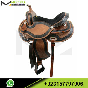 Silla de Montar de Cuero Occidental con Diseño de Mimbre Pintado, Tallada y con Acabado de Mimbre - Product Image 3