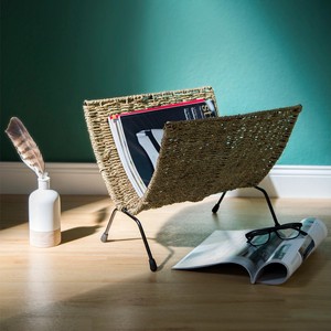 Porte-journaux sur pied fait main en jonc de mer, organiseur de brochures et magazines, accessoires pour la maison et le bureau - Product Image 6