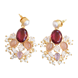 Pendientes de Latón de Moda para Exportación, Pendientes de Piedra Orgánica de Circonio al por Mayor, Chapados en Oro de Alto Pulido, Libres de Níquel, Duraderos, Listos para Enviar - Product Image 1