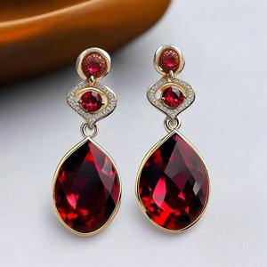 Boucles d'oreilles pendantes en argent sterling 925 à la mode classique Pierre précieuse de grenat naturel pour femmes et filles - Product Image 2