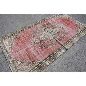 Turkish 4.4x8.2 ft Rug, Vintage Rug, <b>Red</b> Patchwork <b>Wool</b> Rug - Product Image 2