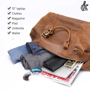 Sac de voyage personnalisable en cuir véritable, grande capacité, imperméable, surdimensionné, pour week-end ou nuitée - Product Image 3