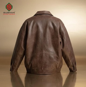 Blouson aviateur oversize en similicuir pour homme et femme, élégant, marron vieilli, manteau d'hiver, fermeture éclair, style vintage décontracté - Product Image 2