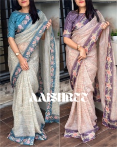 เสื้อส่าหรีผ้าไหม rangeen ดีไซน์เนอร์พร้อม kangiri และดิจิตอลลายพิมพ์ด้วยมือ zari khata - Product Image 3