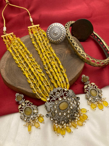 Collar oxidado de alta calidad con pendientes y anillo, conjunto de joyería de templo para mujer, conjunto de collar para Navratri Festival, ropa informal - Product Image 6