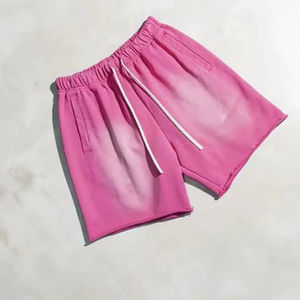 Pantalones cortos desteñidos al sol con logotipo personalizado, pantalones cortos de sudor con corte de borde crudo de algodón pesado, pantalones cortos de cintura doble con diamantes de imitación y lavado ácido para mujer - Product Image 4