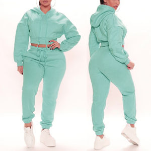 Top corto informal de talla grande para mujer, conjunto de joggers con capucha, sudadera deportiva hasta el tobillo, pantalones de chándal, trajes de verano de 2 piezas - Product Image 3