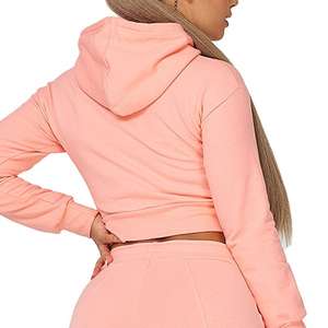 Sudadera Corta Sólida para Mujer, Otoño Invierno 2025, Talla Grande, Informal, con Capucha, Tejida, Transpirable, Ecológica, Forrada - Product Image 2