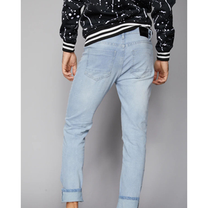 กางเกงยีนส์ผ้าเดนิมของผู้ชายผ้าคอตตอนคุณภาพสูงสีฟ้าอ่อนแบบรัดรูปขาดและซ่อมแซมสำหรับผู้ชาย - Product Image 5