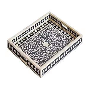 Meilleure vente Plateau de service moderne fait à la main durable, grande taille, incrustation d'os carré Plateau de nourriture décoratif spécial pour servir - Product Image 4