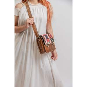 Femmes Vintage Jacquard cuir sac à bandoulière élégant poignée unique Preppy été bohème géométrique broderie décoration dame - Product Image 2