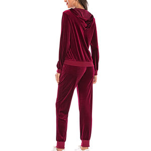 Ensemble survêtement en velours personnalisé pour femmes, coton, 2 pièces, motif uni, survêtement en velours tendance pour femmes - Product Image 2