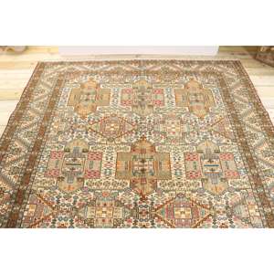 Alfombra Vintage Grande de 6.5x9.7 pies, Alfombra Turca de Lana con Diseño Floral en Tonos Marrón y Azul - Product Image 3