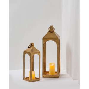 Metal Crafts Gold Lantern Tabletop Or Hanging Type Decorative Luxury <b>Tealight</b> <b>Candle</b> <b>Holder</b> French Style Lantern Set of 2 - Product Image 1