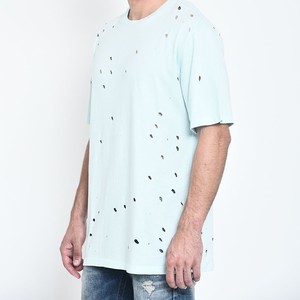 T-shirt homme déchiré à manches courtes, col rond, en jersey de coton, style streetwear décontracté, motif à pois, coupe classique - Product Image 2