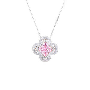 Collier vintage en or blanc 18 carats avec diamant rose taillé en trèfle, 3,55 carats, rose clair fantaisie, SI1, diamant de laboratoire, pour usage quotidien, cadeau - Product Image 3