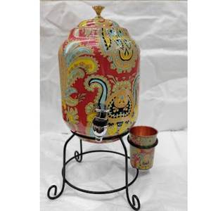 Olla de agua de cobre, utensilios de mesa para bodas, dispensador de agua de cobre, artesanías, vasos pulidos brillantes, olla impresa - Product Image 5