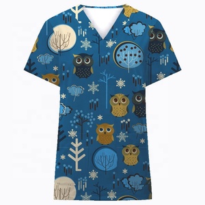 2025 precio bajo personalizado cuello en V uniforme médico vacaciones Scrubs enfermería camisetas de manga corta mujeres Scrub Tops Lona de alta calidad - Product Image 1