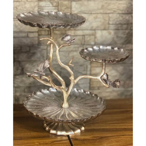 Luxe or oiseau et branche 2 niveaux métal gâteau support décoratif Dessert plateau de service et fête plateau de fruits élégant décor à la maison - Product Image 3