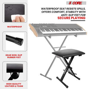 5 Core Keyboard <b>Bench</b> 2 Inch Padded Cushioned Piano Stool Height Adjustable 19" Guitar Seat Portable - Product Image 5