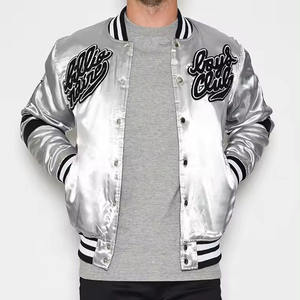 2025 vente en gros personnalisé de haute qualité hommes Satin varsity veste couleur unie collège Baseball veste pour hommes - Product Image 3