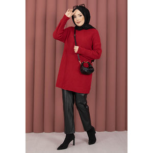 เสื้อสเวตเตอร์ถักลายบาคลาวาสีแดงแบบลำลองสำหรับฤดูหนาวของวีเนีย - Product Image 3