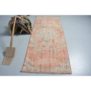 Alfombra turca naranja Vintage, área grande clásica, 3x7,4 pies, tejido plano, retales de látex de lana para adolescentes, pasillo Rectangular - Product Image 1