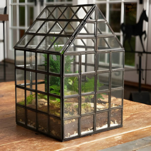 เทอราเรียมแก้วกรอบโลหะสีดำแบบทันสมัยแจกันตั้งโต๊ะสำหรับตกแต่งบ้านงานแต่งงานรูปทรงบ้านทำมือเป็นมิตรกับสิ่งแวดล้อม - Product Image 3