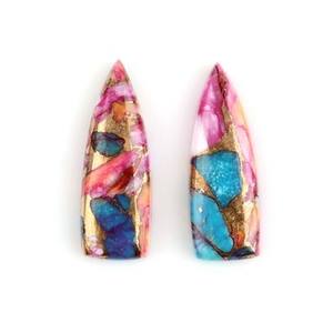 พลอยทองแดงผสมแร่หอยนางรมสีเทอร์ควอยซ์ขนาด10X28มม. พลอยทรงหลวมสำหรับทำเครื่องประดับ - Product Image 2