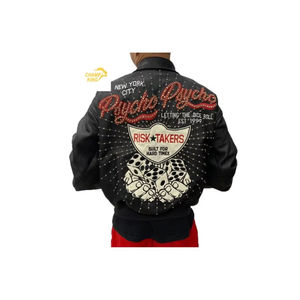Veste en cuir avec broderie et strass, cuir pakistanais véritable, Heavy Metal, fabriquée par la marque Champ King - Product Image 1