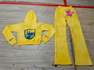 Custom Made Printed Breathable Sweat Suit Sun Faded Acid Wash Jogger Sweatpants Hoodie Set Patchwork DTF <b>Stickers</b> 100% Cotton - Product Image 6