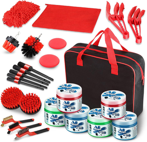 Regalo rosso 24 pezzi in fibra di setola strumento di pulizia <span class=keywords><strong>per</strong></span> <span class=keywords><strong>interni</strong></span>/esterni ruote lavaggio cruscotto Gel pulizia <span class=keywords><strong>auto</strong></span> Set di spazzole - Product Image 1