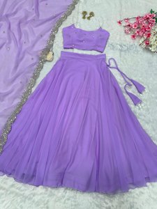 Diseño moderno de alta demanda Color lavanda Perla Trabajo Adornado Georgette Lehenga Choli & Dupatta Set para ropa de fiesta de mujer - Product Image 5