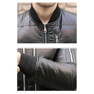 Chaqueta acolchada de cuero de diseñador hecha a mano para hombre OEM estilo de invierno personalizado con cuello levantado tendencia cálida y resistente al viento - Product Image 6