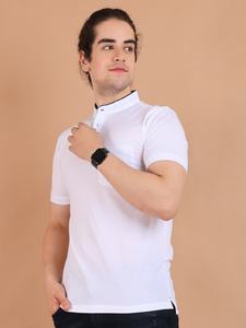 T-shirt confortable à manches mi-longues et col mandarin pour homme, 100% coton, polyvalent, à porter au quotidien, décontracté et semi-formel - Product Image 4