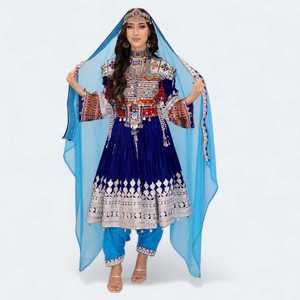 Am impex ชุดเดรสชาวอัฟกานิสถานแบบดั้งเดิมของผู้หญิง, ชุดเดรสยาวแต่งพู่และปักเหรียญมีซิปและตกแต่งลูกไม้ - Product Image 3