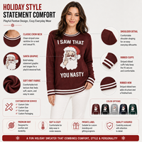 Pulls en tricot pour femmes FNJIA, pull de Noël moche à motif Père Noël, bordeaux, manches longues, pull de fête, personnalisable, OEM privé
