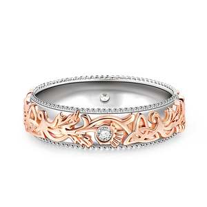 Jeulia Rhodium Plated Sterling Silver Women's Band with Thistle and <b>Celtic</b> Knot Carved Design - Product Image 6