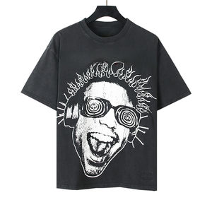Venta al por mayor de alta calidad 100% algodón 230G impresión enzima lavado gota hombro peso pesado Hiphop de gran tamaño personalizado Unisex hombres camisetas - Product Image 1