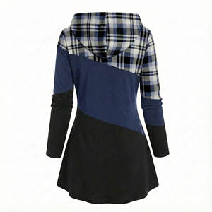 Sweat-shirt à capuche pour femmes en patchwork à carreaux, couleurs et tailles personnalisées, manches longues, coupe ajustée, décontracté, prix de gros, tuniques à capuche - Product Image 4