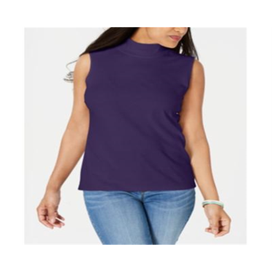 เสื้อกล้ามคอเต่าสีม่วงสำหรับผู้หญิง ยี่ห้อ Karen Scott ไซส์เล็ก แบบพื้นฐาน สวมใส่สบาย ระบายอากาศได้ดี ผลิตจากผ้าเรยอนและผ้าซาติน รับสกรีนโลโก้ - Product Image 1