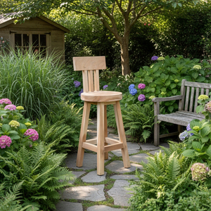 Silla de Bar Moderna Ajustable con Asiento Redondo de Madera de Monkey Pod/Suar con Construcción Duradera para Uso en Hoteles, Restaurantes y Cafeterías - Product Image 4